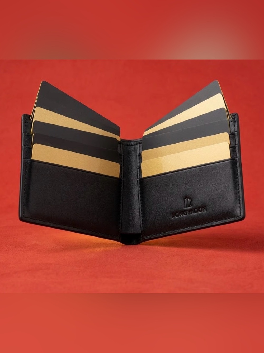 Longvadon 1407 Soft Leather Wallet Black Noir 8CC Card Holder Slim NWT